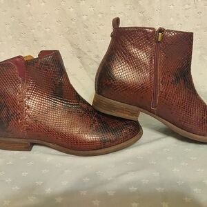 REVITALIGN Burgundy Snake Print Ankle Boots